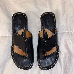 BORN, leather flip flop wedge